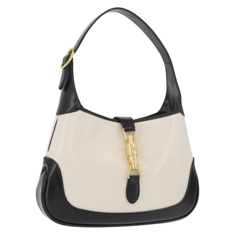GUCCI 新款 Jackie 1961 手提包 皮革 兩用 白色 金色 黑色 636706 正品 186238V