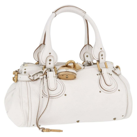 Chloe Paddington 手提包 皮革 白色 金 銀色 正品 187633V