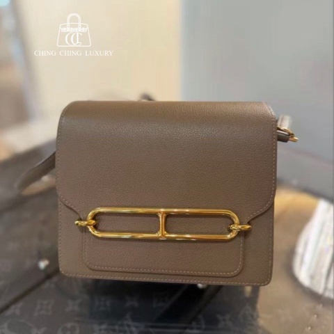 🌈Hermes🧡Mini Roulis 19🧡D0威馬犬灰金扣🌈98.5新🌟evercolor皮🌟miniroulis🌟roulis19🌟roulis🌟豬鼻子🌟愛馬仕🌟