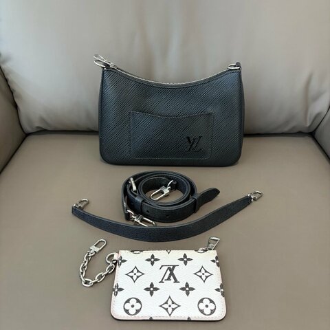芯片款 路易威登/Louis Vuitton Marelle黑色水波紋腋下包