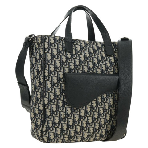 Christian Dior Trotter帆布手提包 2way Navy Silver Auth ki6683SAM