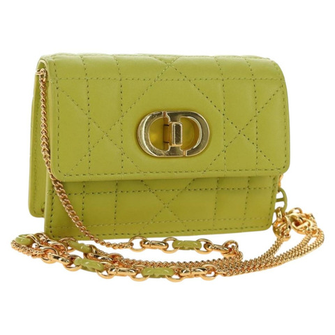 Christian Dior Cannage Miss Caro 鏈條手拿包，羊皮材質，綠色金色，正品，貨號 185907SM