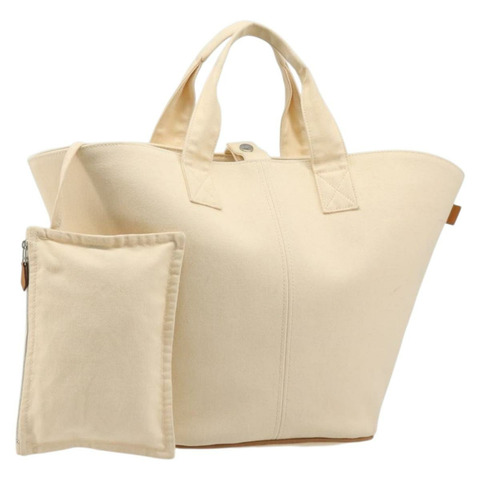 愛馬仕 Paniered Plage MM 手袋 帆布 米色 銀色 正品 ka4782A