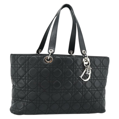 Christian Dior 大 Canage 購物手提包，羊皮材質，黑色銀色，正品 186330A