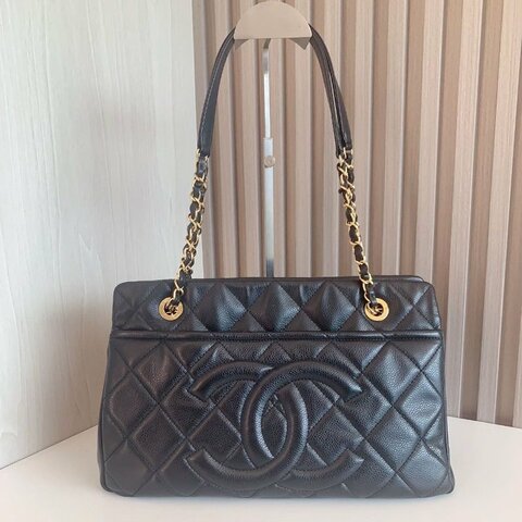 香奈兒/Chanel 黑金荔枝牛皮 雙鏈條tote包
