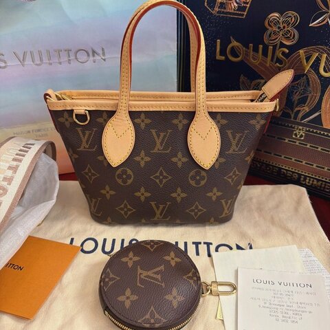 保存品 路易威登/Louis Vuitton Neverfull BB 奶茶肩帶 芯片款