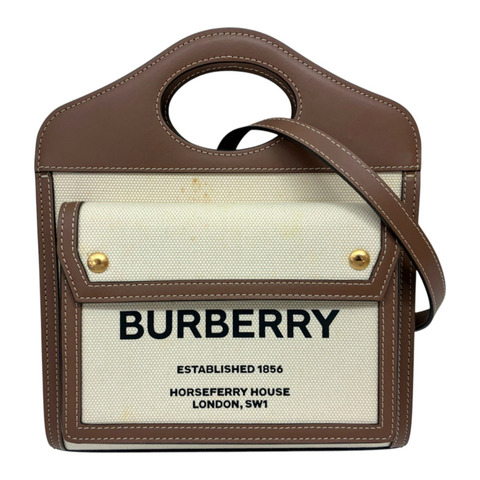 棕/米色 帆布/牛皮 Mini Freya Tote 兩用包【BURBERRY 巴寶莉】 8039361