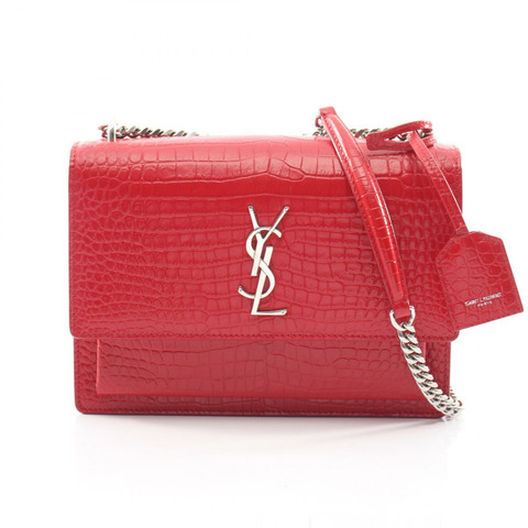 SAINT LAURENT PARIS 日落壓花背包 442906 紅色皮革 二手 女士