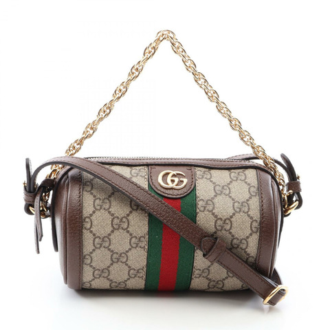 GUCCI Ophidia GG Supreme 鏈條單肩包 帆布皮革 米棕色 新款 女士
