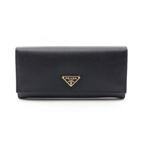 PRADA SAFFIANO TRIANG 雙折皮夾 1MH132 Saffiano 皮革 黑色 二手 女士