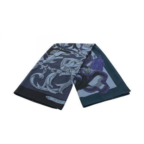 愛馬仕 Carre140 LE MORS A LA CONETABLE 絲巾，真絲羊絨混紡，海軍藍，二手女款