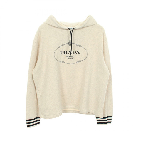PRADA Logo刺繡連帽衫 134677 純棉 米色 海軍藍 #S 二手 女款