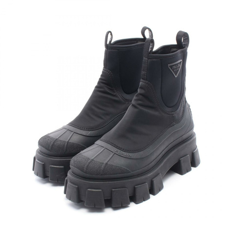 PRADA Re-Nylon Monolith Gabardine 女用尼龍橡膠短靴 2UE029 黑色 7.5 碼