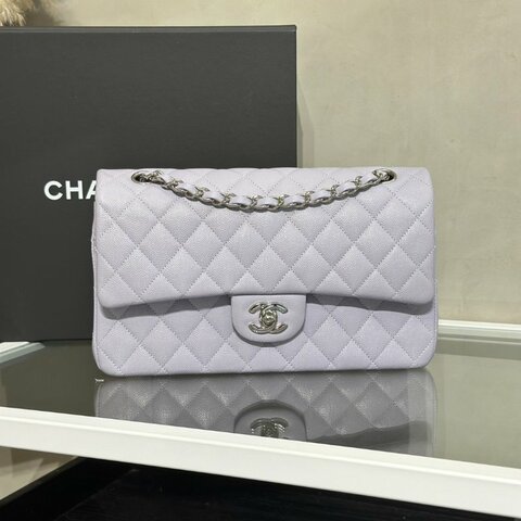 CHANEL 經典口蓋包CF25 - 粒面牛皮淺紫銀