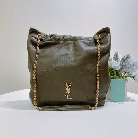 TW4901	Saint Laurent 聖羅蘭鍊帶單肩包包 Jamie Shopping Tote Bag Small Lambskin Dark Green