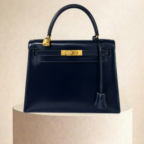 愛馬仕 Hermes Kelly 28 Sellier Box Calf 午夜藍（Navy）金扣 GHW 凱莉28 中古