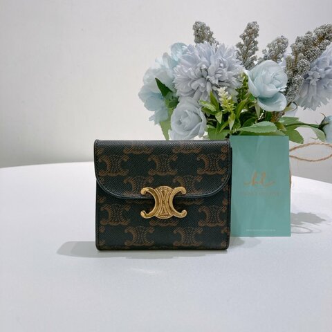 TW4904	Celine 思琳小號經典花紋三摺銀包 Small Triomphe Wallet Canvas Tan x GHW