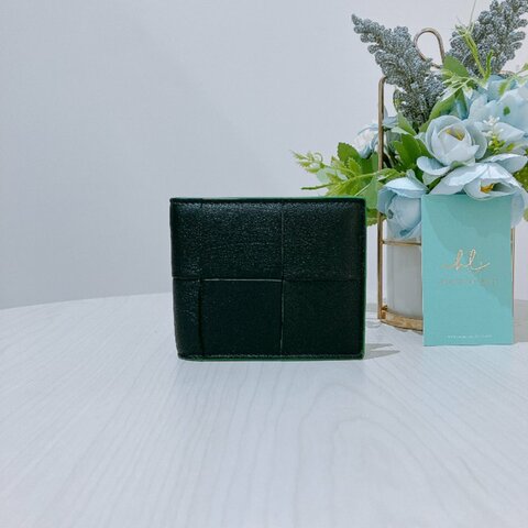 TK2085	寶緹嘉 經典大格仔 兩摺銀包 Bottega Veneta Cassette Wallet Black x Green