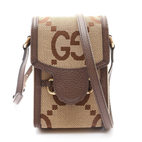 棕色 Jumbo GG 帆布 牛皮 Horsebit 1955 Mini 手機包 肩背包【GUCCI 古馳】 525615