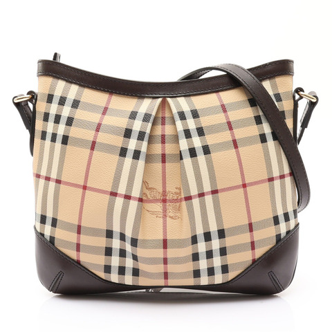 棕色 牛皮 PVC塗層帆布 經典格紋 斜背包 肩背包【BURBERRY 巴寶莉】 96406