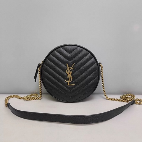 YSL聖羅蘭 黑色魚籽醬皮圓餅包