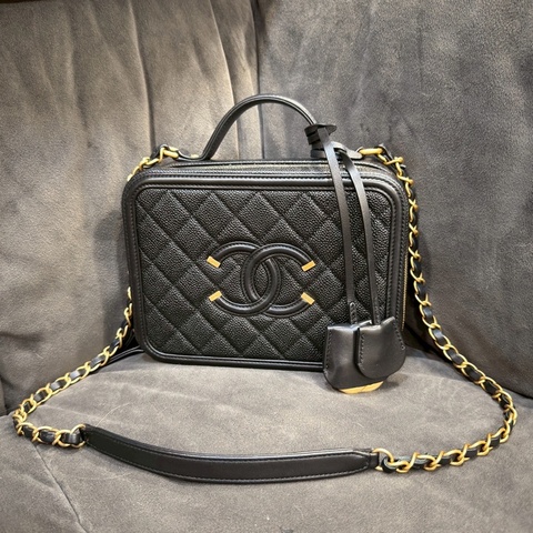 香奈兒黑金荔枝皮Vanity case 近全新 全配