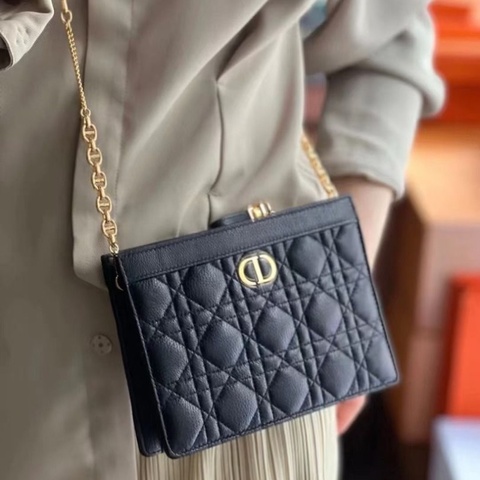 Dior 黑金Caro鏈條包 牛皮 19*14*5 9新 配件鏈條 塵袋