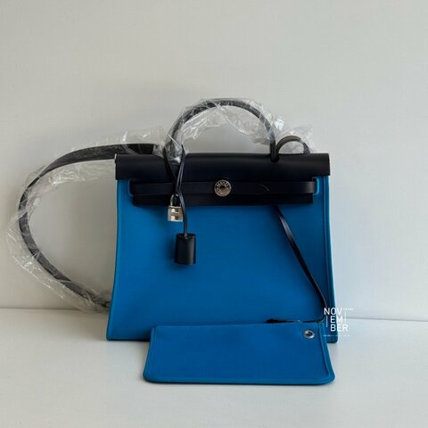 99新🆕 Hermès 愛馬仕 Herbag 31 黑拼藍銀釦