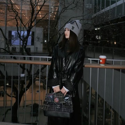 Chanel 孟買系列粗花呢機場包 荔枝皮 黑銀 32*25*15 9新 配件塵袋