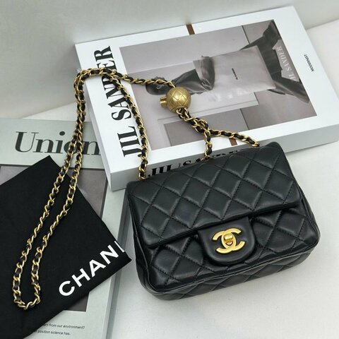 近新品 香奈兒/Chanel黑金方胖子金球鏈條包