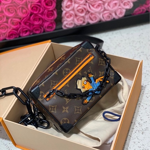 LV mini soft trunk限定棕老花稻草人盒子斜挎包 尺寸約18x12 編碼帶芯片