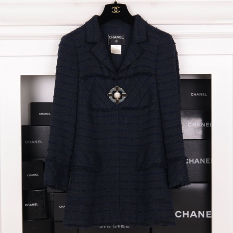 Chanel 07年深蓝色船舵琉璃扣长款大衣外套