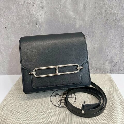 Hermes mini Roulis19 evergrain皮 黑銀 豬鼻子