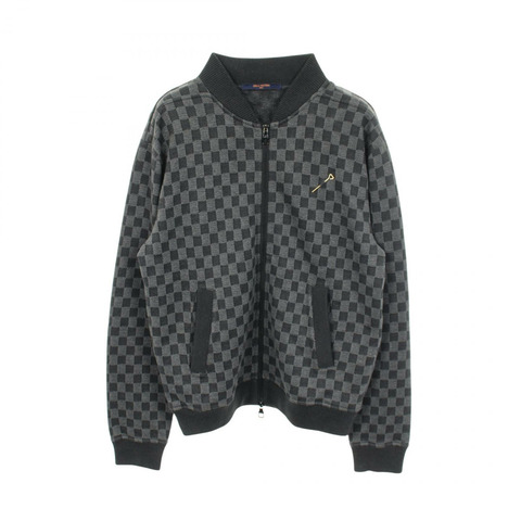 路易威登 Damier 提花拉鍊短版外套 #S 棉灰色 二手男款