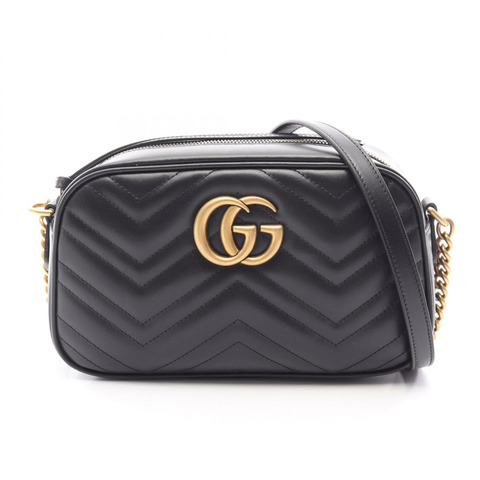 GUCCI GG Marmont 鏈條單肩包 447632DTD1T1000 黑色皮革 全新 女士