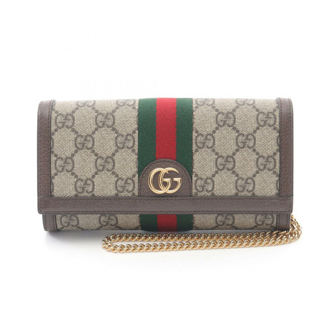 GUCCI Ophidia GG Supreme 鏈條單肩包 帆布皮革 米棕色 全新 WOC