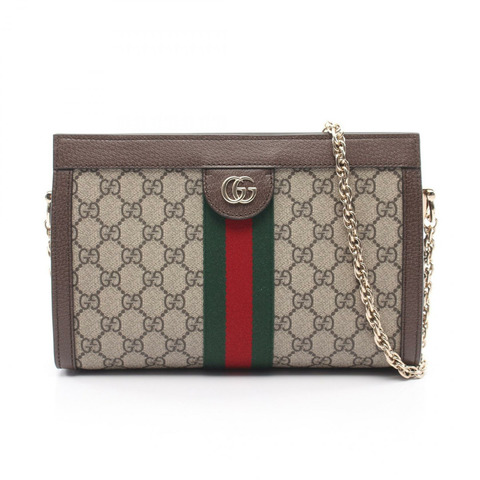 GUCCI Ophidia 中型 Sherry Line 鏈條單肩包 帆布皮革 米色 全新