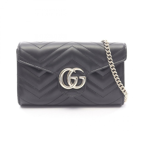 GUCCI GG Marmont 鏈條單肩包 837745AAET81000 黑色皮革 全新 女士
