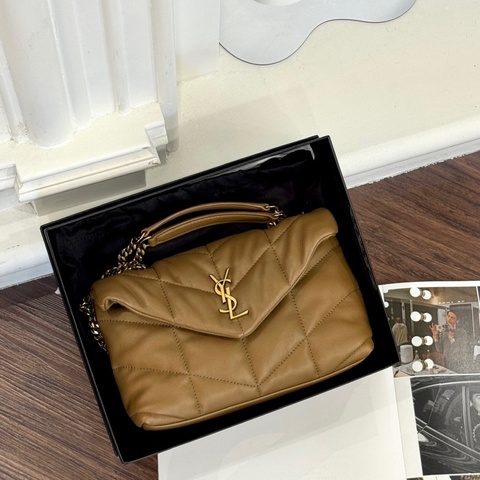 YSL 759337 棕色PUFFER TOY羊皮革手袋包