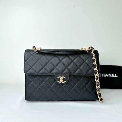 CHANEL 黑金荔枝牛手提斜背書包