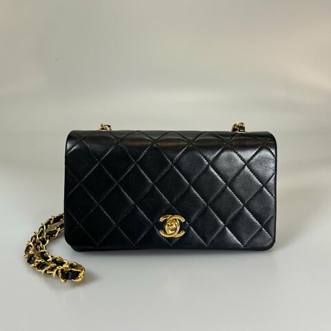 CHANEL VINTAGE口蓋包CF20羊皮黑 1開