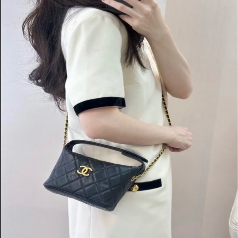 Chanel香奈兒🖤 25P  黑金荔枝皮 hobo飯盒🍱包手提單肩斜挎包  98新 芯片款