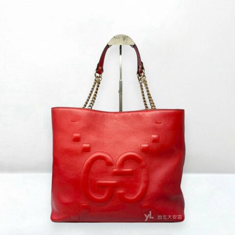 A13254-GUCCI 紅色牛皮浮雕GG金鏈肩背包453561