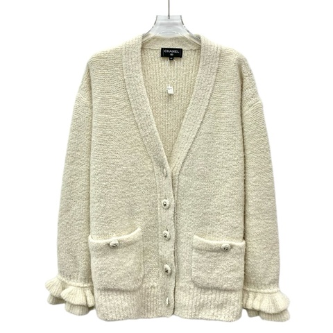 Chanel 24K 米色山羊绒荷叶袖开衫42码