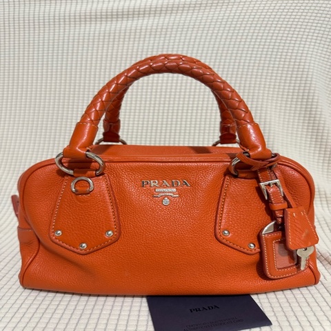 PRADA Vitello Daino Leather Bauletto Bowler Bag