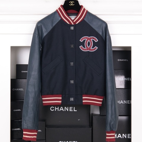 Chanel 04年秀款运动方标系列红蓝拼色棒球服上衣外套