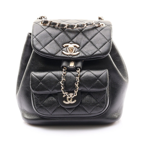 黑色 菱格紋牛皮 Duma 小型後背包 金釦【CHANEL 香奈兒】 AS2908