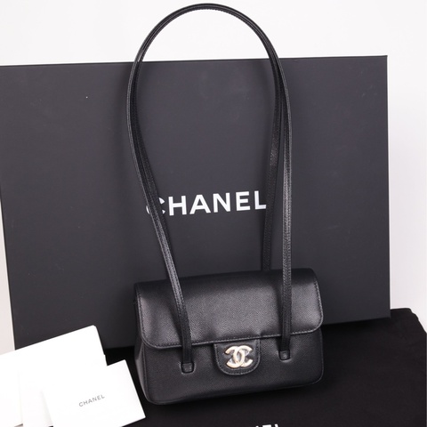 Chanel 26S preppy coco mini Jennie同款黑金荔枝皮单肩包