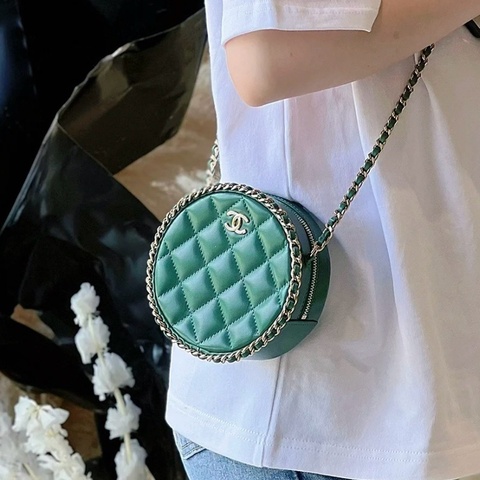 💎Chanel香奈兒｜綠金滾邊小圓餅｜98新28開