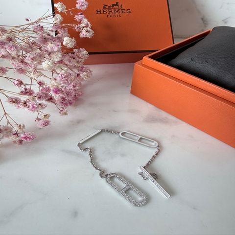 HERMES✨Ever Chaine 18K白金滿鑽豬鼻子手鍊 櫃上26萬